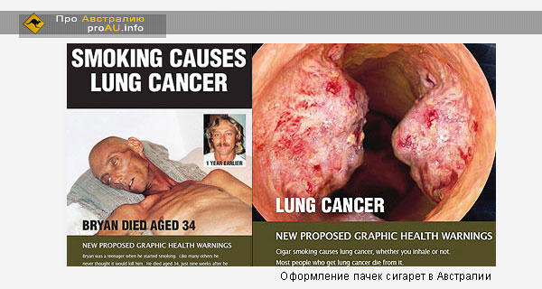 Оформление пачек сигарет в Австралии